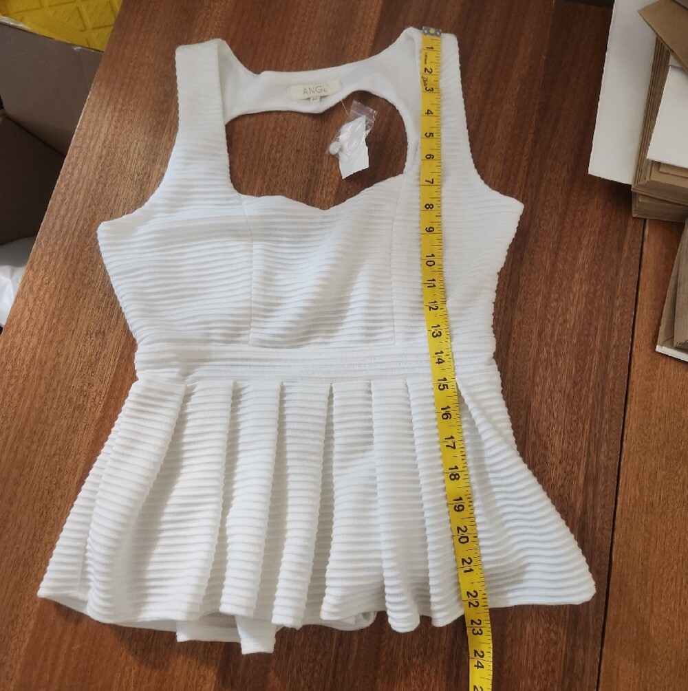 ANGL White Ribbed Peplum Tank M - Picture 11 of 13